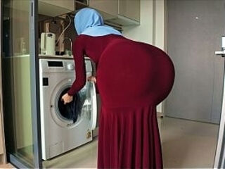 Step Mom in a hijab accidentally caught my naughty stare on her round ass