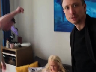 Busty tanned brunette riding big cock and doing blowjob