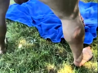 MILF in fishnet enjoys foot fetish