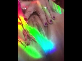 Splashing milf plays in rainbow light jizm playtime preparation labia appointment nite