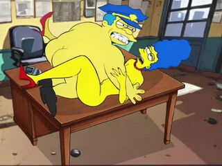 Corrupt police boss Wickham is making Marge work on his shaft - cartoon