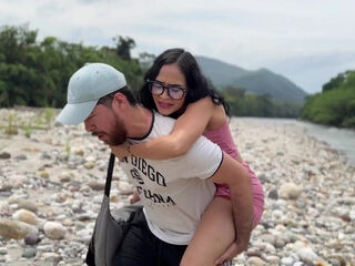 Stepdaughter In Pink Dress Gives Sloppy Outdoor Blowjob To Stepdad In Woods