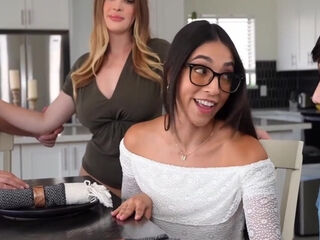 Wild step-family groupfuck with hot teen Latina and busty white MILF stepmom