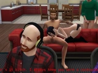 'DDSims - wifey cheats with homies in front of hubby - Sims 4'