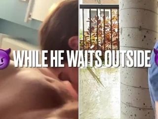 'Brotherâ€™s school gf deepthroats my chisel in the shower while he waits outside'