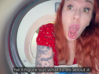 Nerdy guy fucked her stuck in wash machine perv redhead stepmom