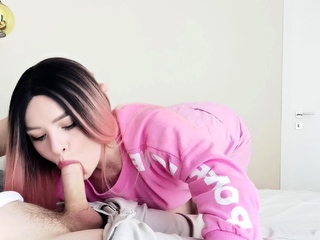 Pink labia close up of naive brunette playing with her name
