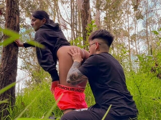 Eating and fucking on her hot pussy in the middle of the forest