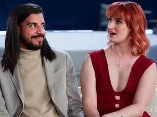 Pale redhead swallows BBC cum before cuckold punishes her