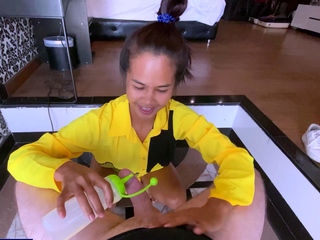 Thai MILF housewife POV handjob and blowjob for her husband