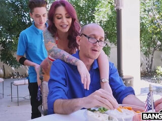Wild threesome sex with redhead milf and sexy young babe who take turns trying to seduce me