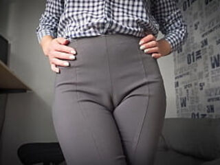 Naughty Secretary Seduces You With Her Cameltoe In Tight Trousers